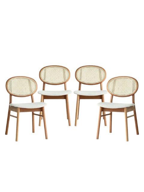 Woodenbend Medin Naturel Ahşap Hazeranlı Sandalye (4 adet)