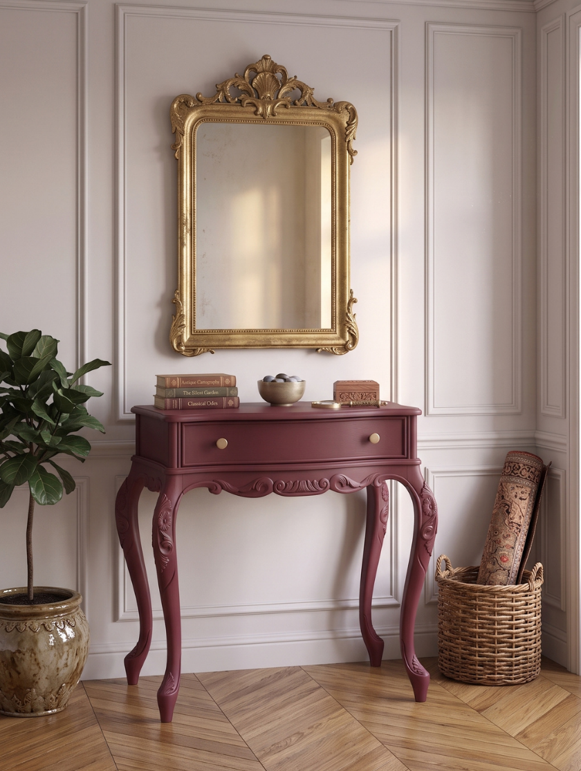 Woodenbend Milano Bordo Dresuar 92x45x83 cm | Klasik Ahşap Antre ve Hol Dresuarı