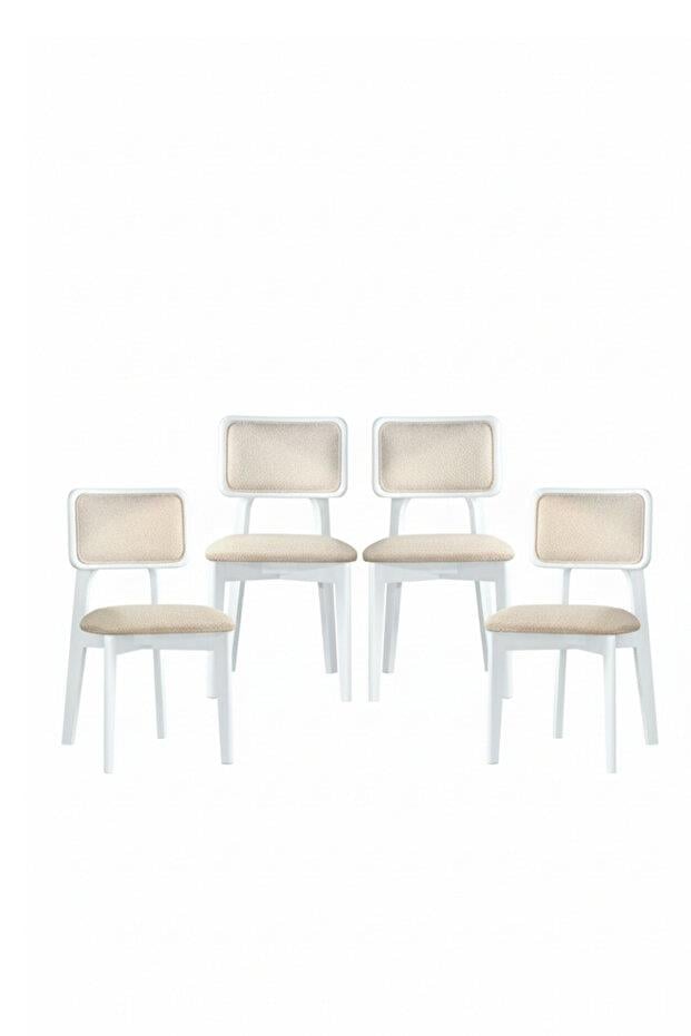 Woodenbend Mirla Beyaz Döşemeli Kayın Ağacı Sandalye 4'lü Set – Modern İskandinav Bohem Tasarım