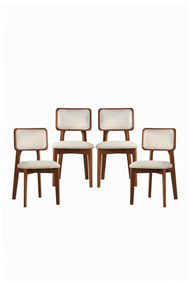 Woodenbend Mirla Ceviz Döşemeli Kayın Ağacı Sandalye 4'lü Set – Modern İskandinav Bohem Tasarım