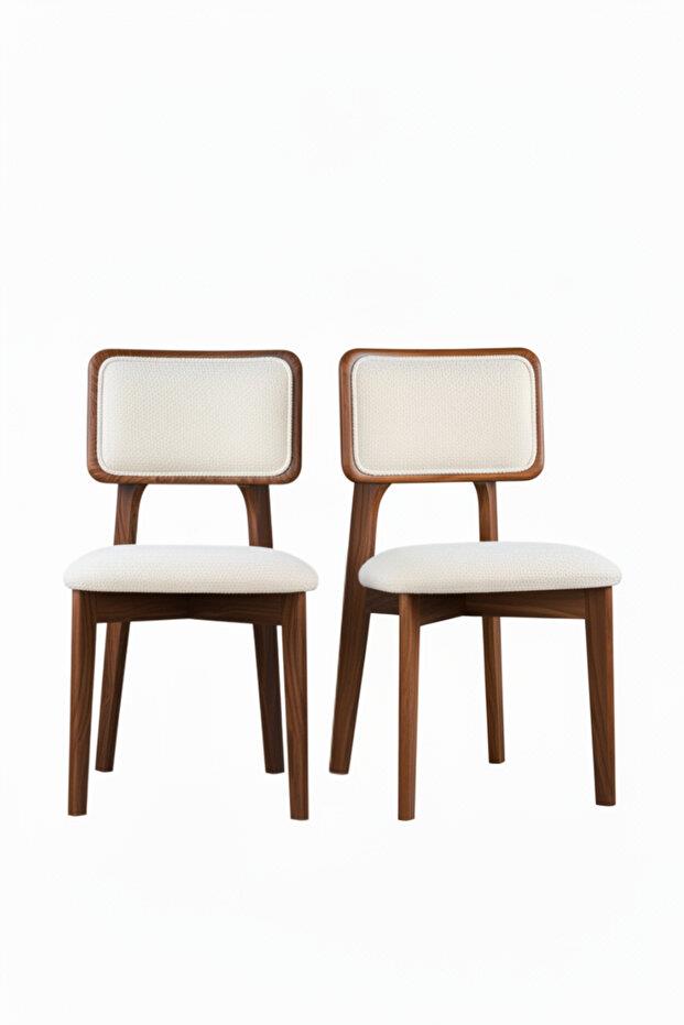 Woodenbend Mirla Ceviz Döşemeli Kayın Ağacı Sandalye 2'li Set – Modern İskandinav Bohem Tasarım