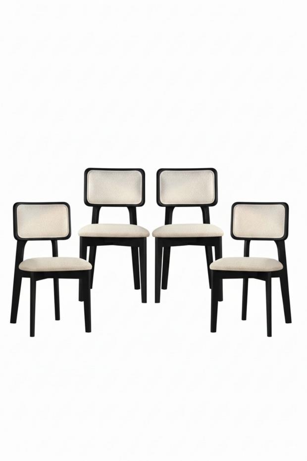 Woodenbend Mirla Siyah Döşemeli Kayın Ağacı Sandalye 4'lü Set – Modern İskandinav Bohem Tasarım