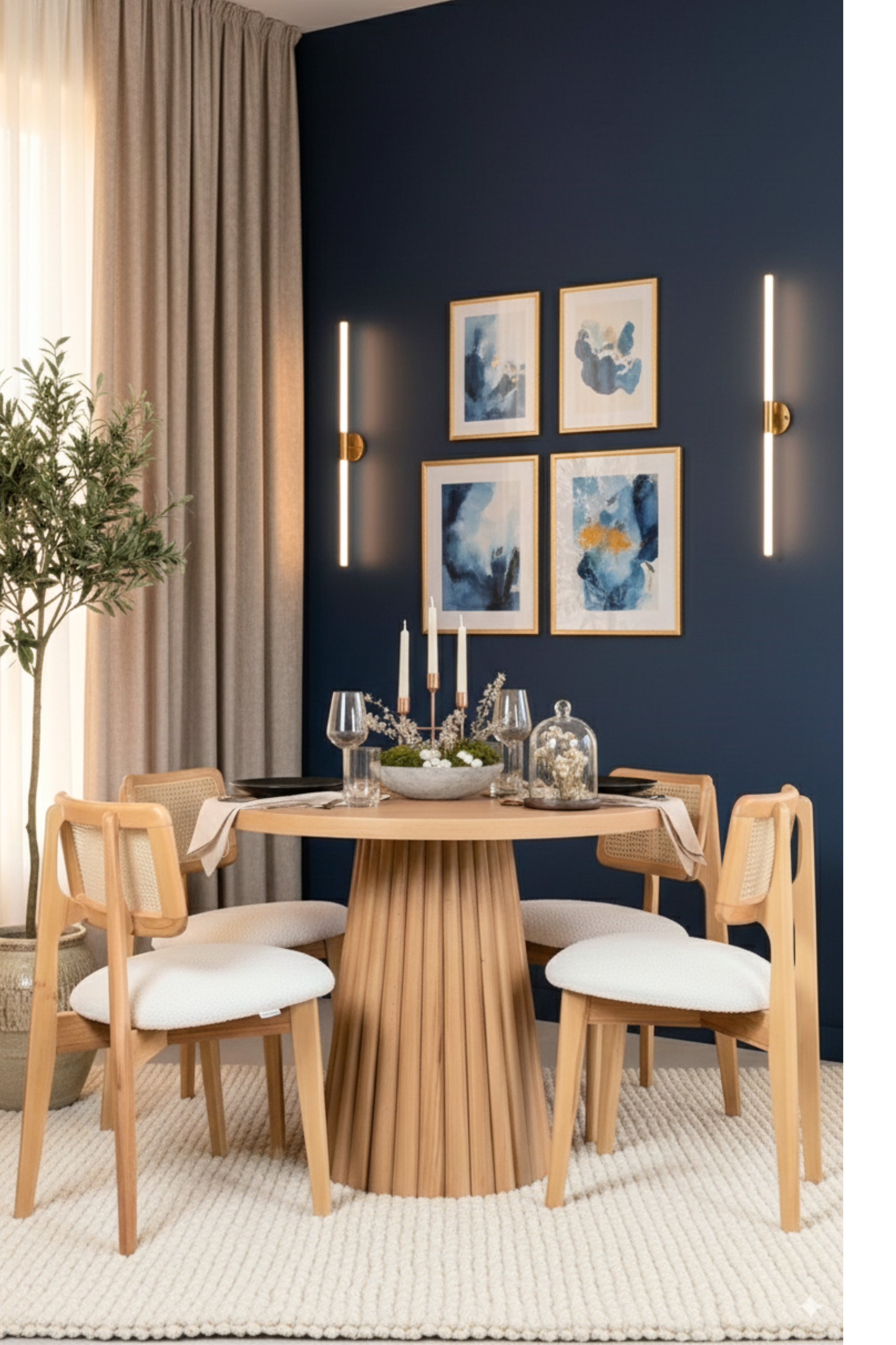 Woodenbend Monaco Yuvarlak Natural 100 cm Ahşap Yemek Masası Takımı – Hazeran Sandalyeli 4 Kişilik Masa Seti