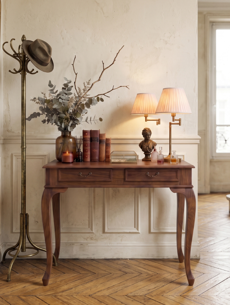 Woodenbend Panama Ceviz Dresuar 100x39x80 cm | 2 Çekmeceli Modern Klasik Şık Antre Dresuar