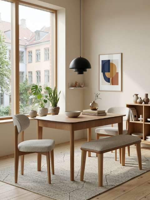 Woodenbend Perla Natural Açılır Mutfak Masa Takımı 80x120 cm – 1 Masa + 2 Sandalye + 1 Bench