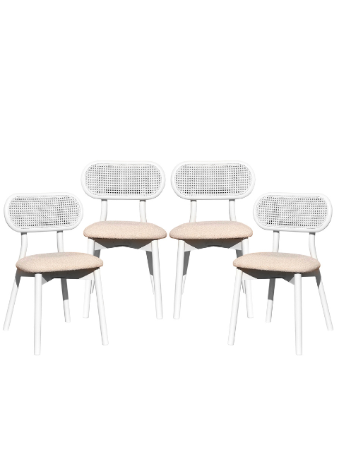 Woodenbend Troy Beyaz Ahşap Beyaz Hazeranlı Sandalye ( 4 Adet )