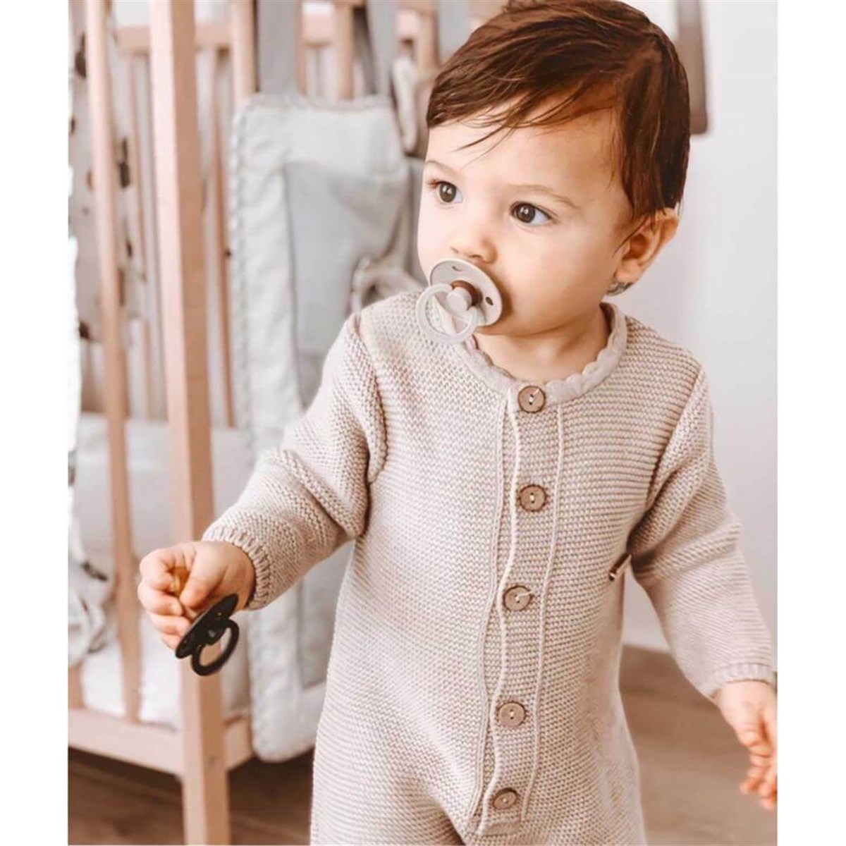 Şık Minora Bebek Bej Triko Linksli Tulum
