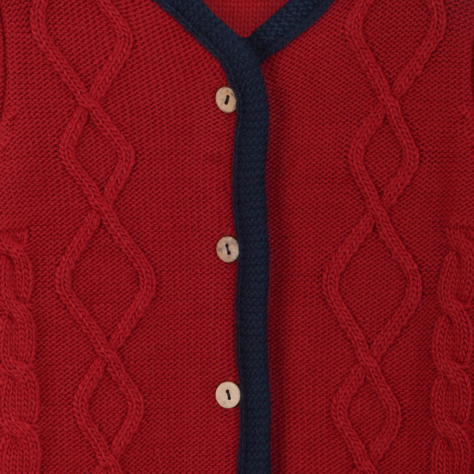 Kalın Triko Yürütme Desen Tek Bant Hırka KIRMIZI