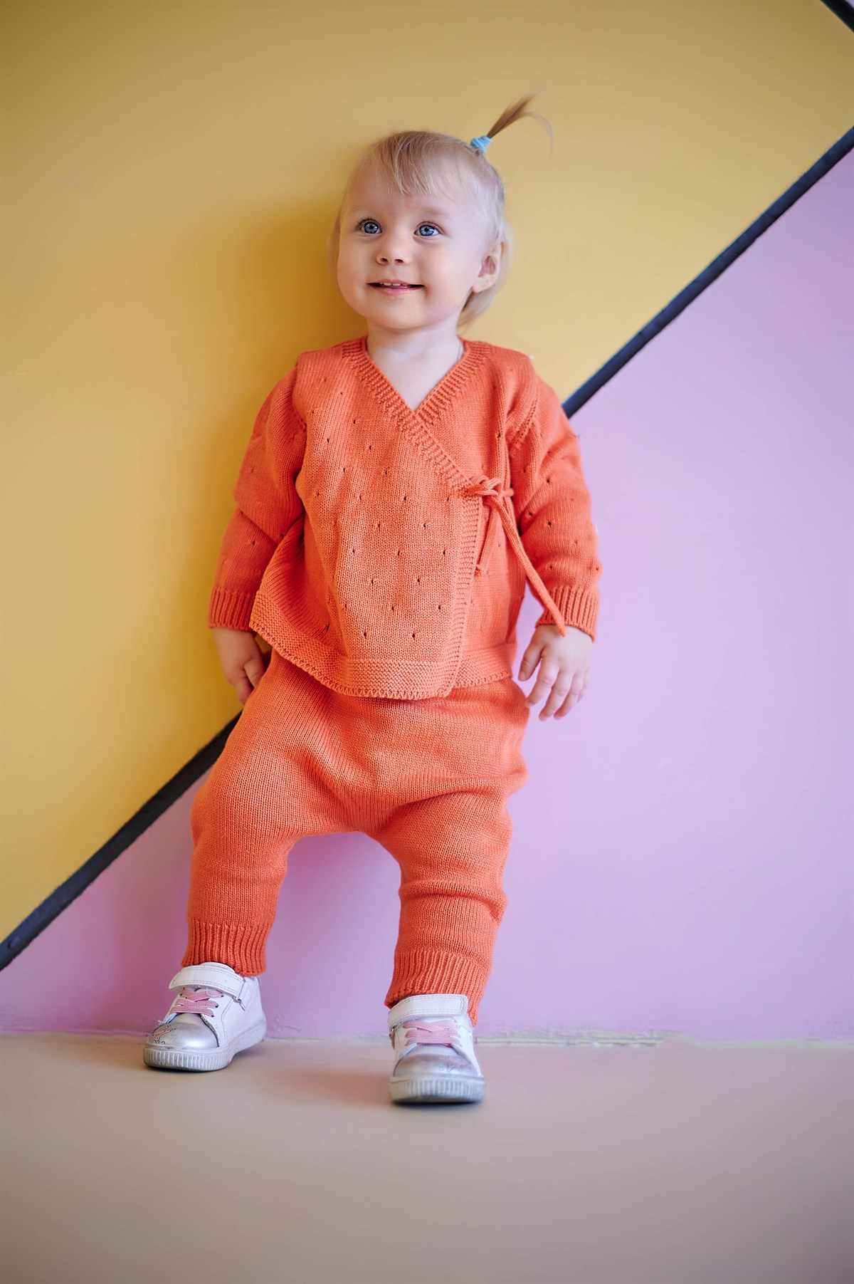 Kışlık Triko Kruvaze Takım Oranj