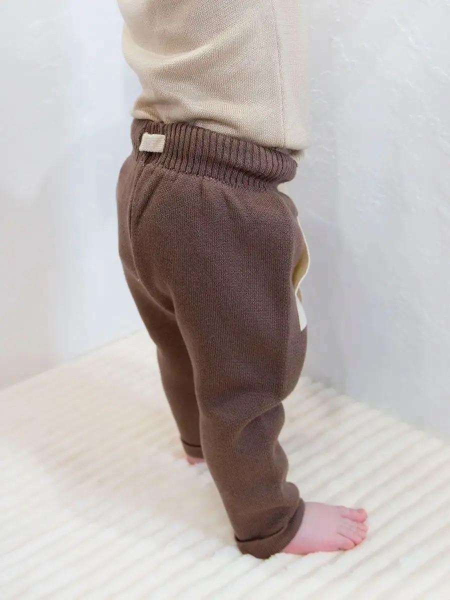 Triko Kışlık Bebek Cep Detaylı Beli Lastikli  Pantalon Kahverengi