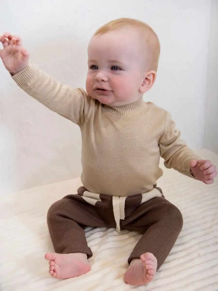 Triko Kışlık Bebek Cep Detaylı Beli Lastikli  Pantalon Kahverengi