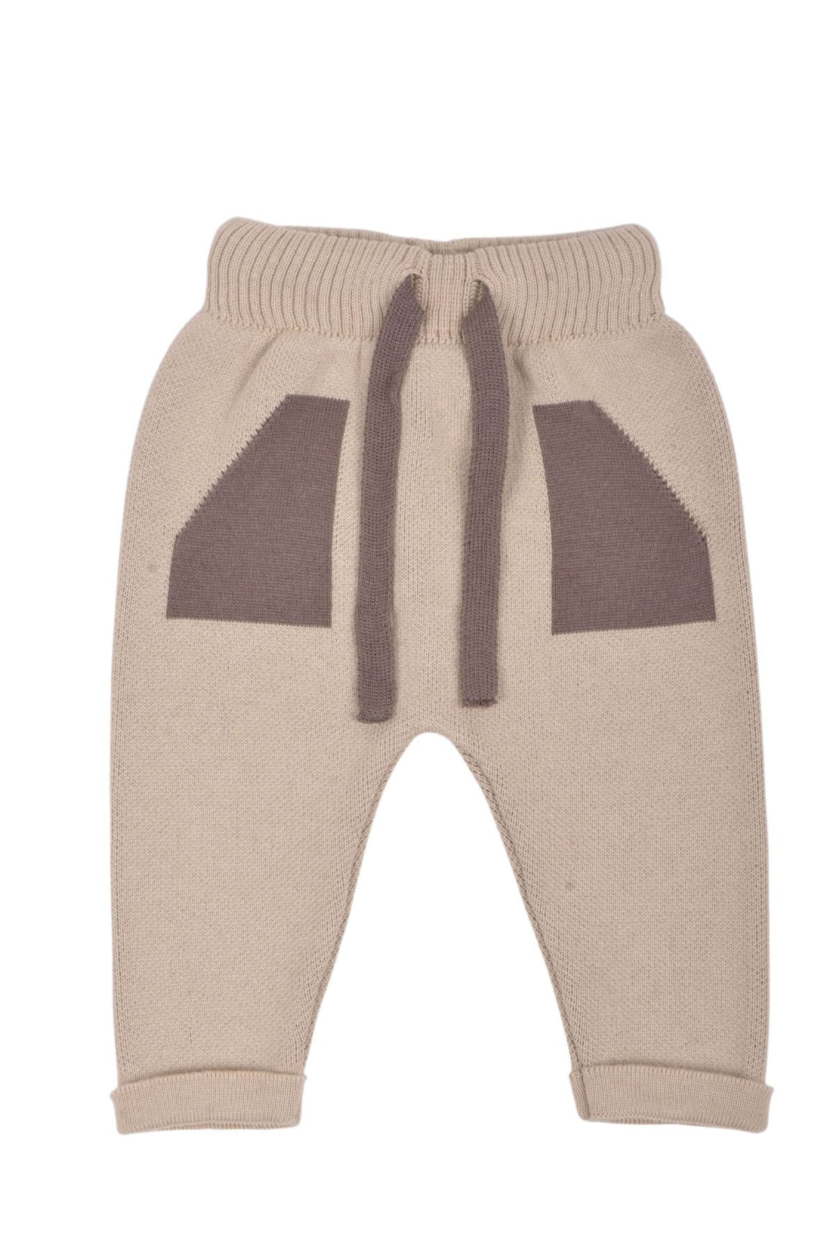 Triko Kışlık Bebek Cep Detaylı Beli Lastikli  Pantalon Bej