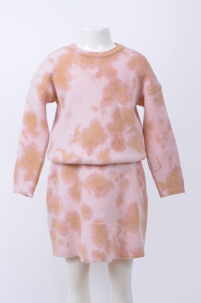 Triko Kız Çocuk Batik Desen Etek Takım Pembe