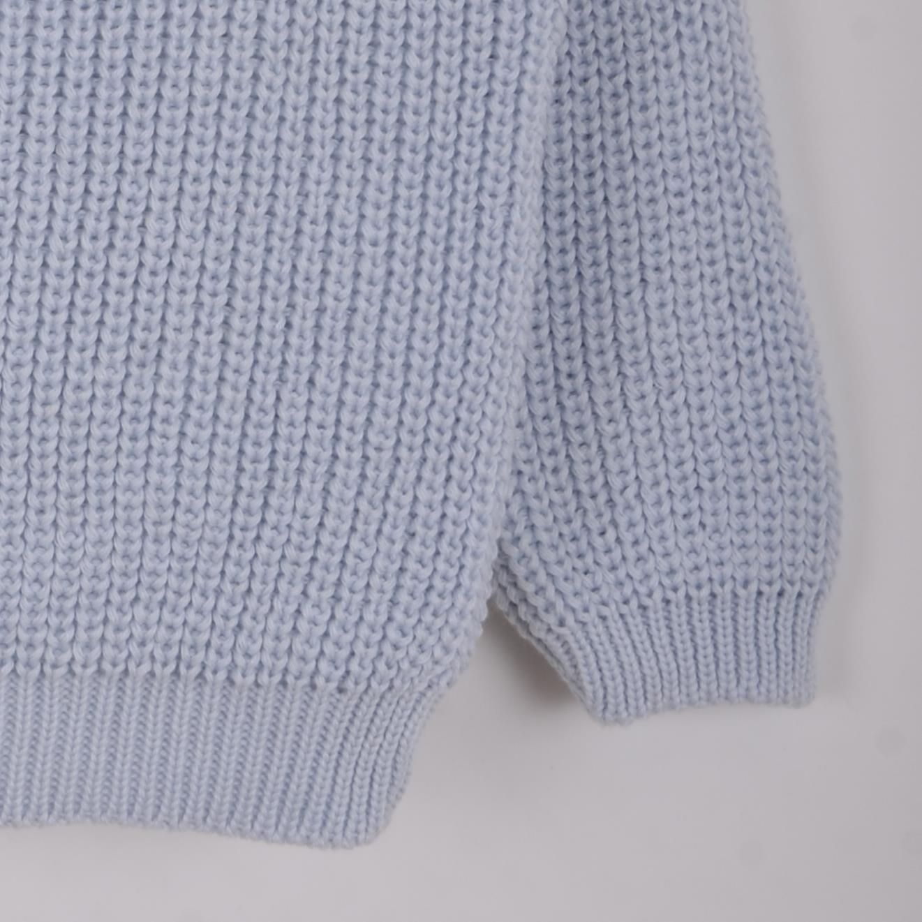 Triko Oversize Selanik Örgü Nakışlı Bebek Kazak Bebe Mavi