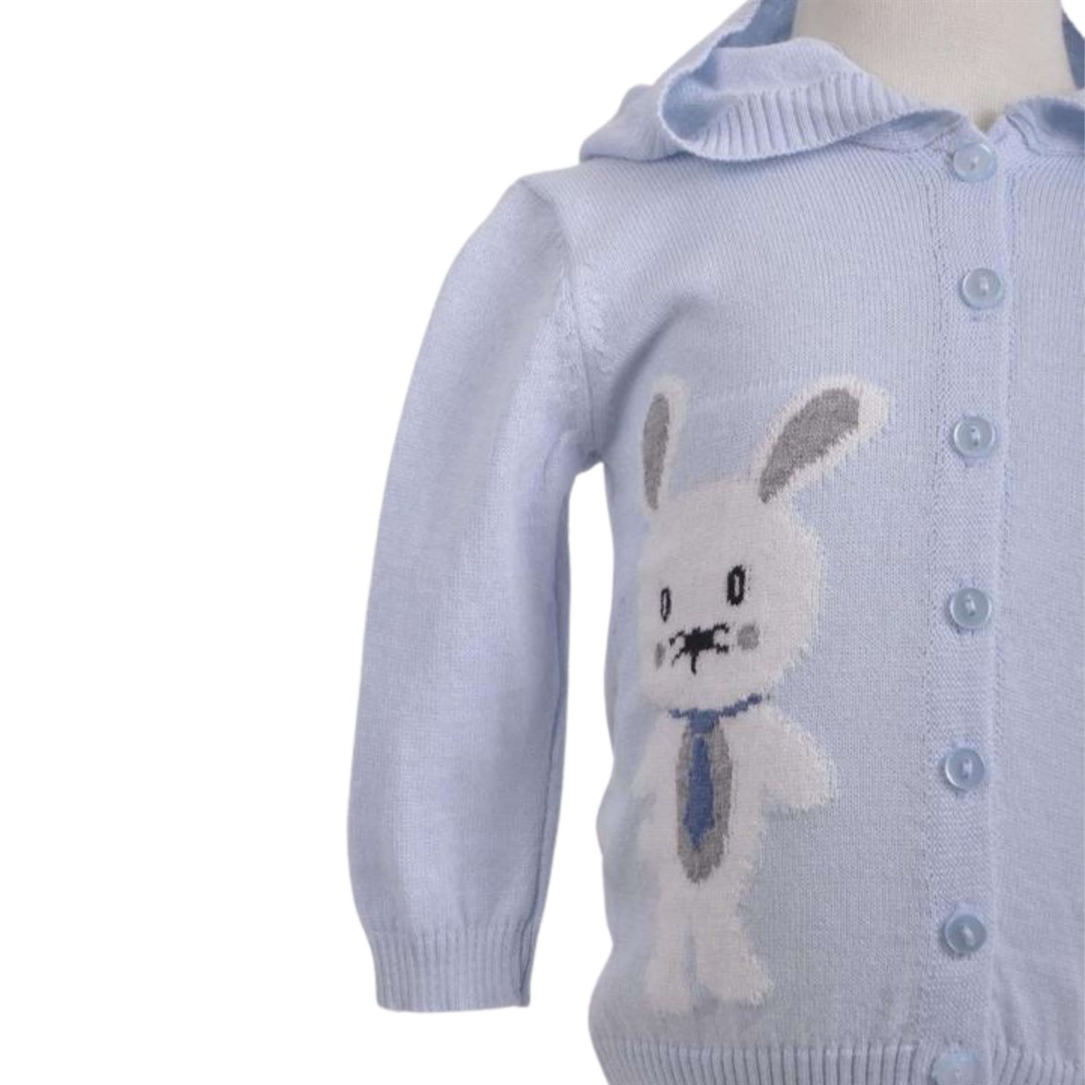 Triko Tavşan Kapşonlu Hırka B.MAVİ