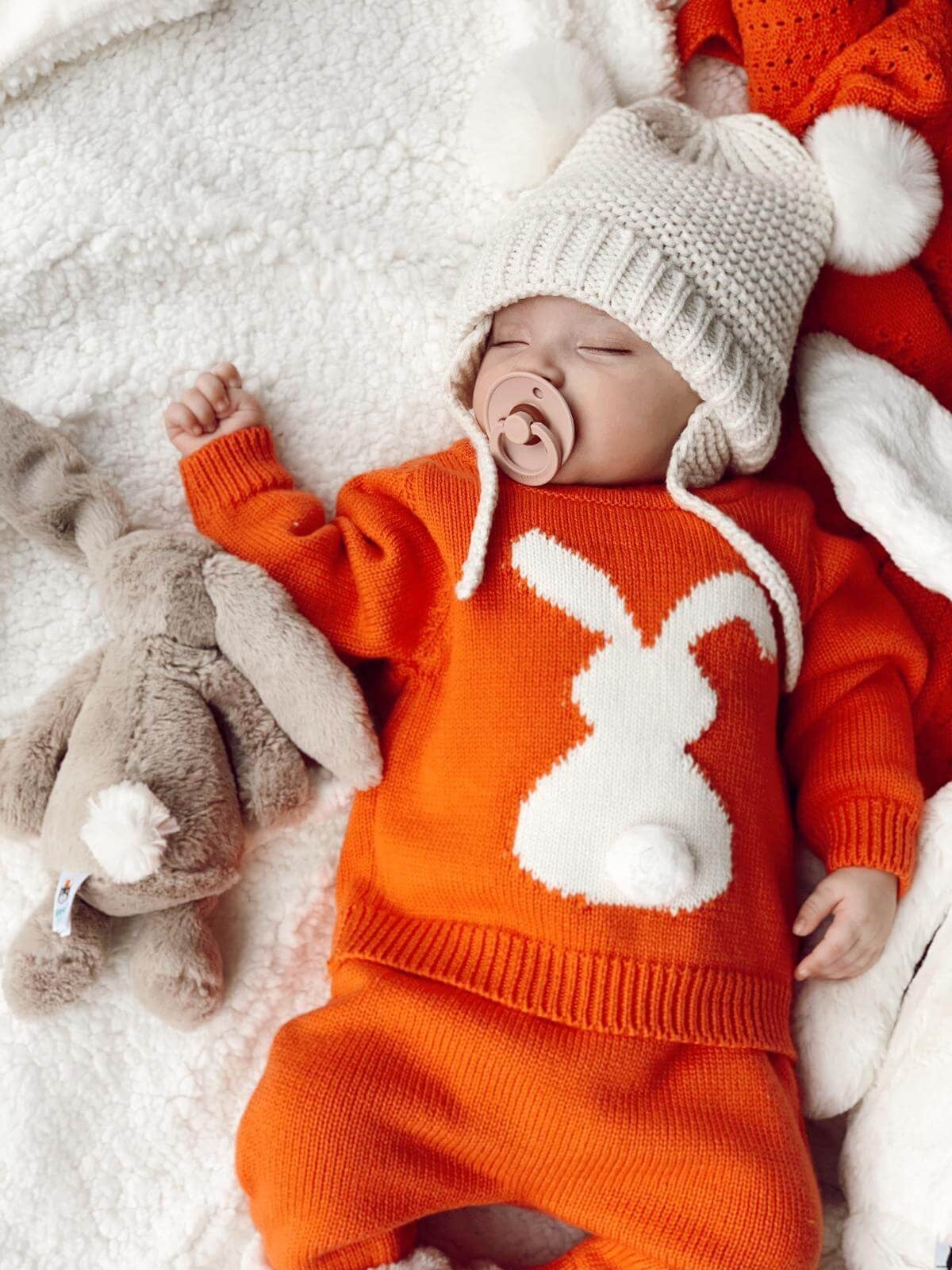 Yumuşak Minora Turuncu Triko Tavşan 2li Takım