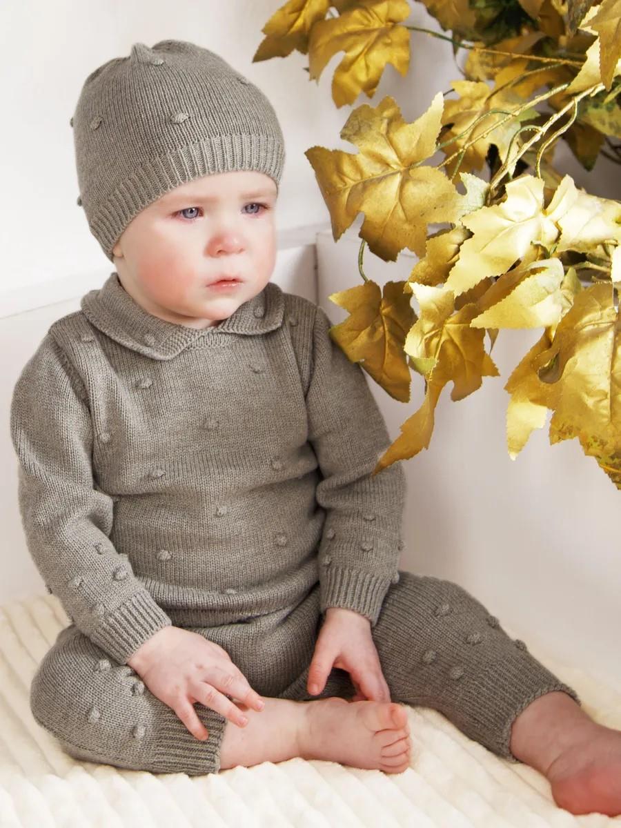 Unisex Bebek Gömlek Yaka Ponponlu 3Lü Takım GRİ