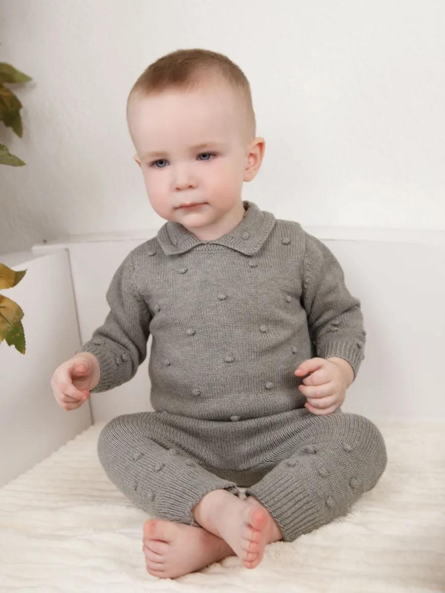 Unisex Bebek Gömlek Yaka Ponponlu 3Lü Takım GRİ