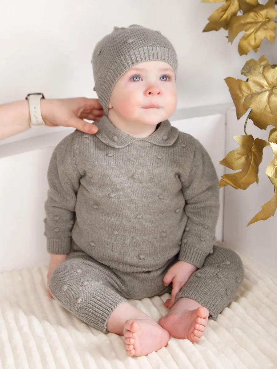 Unisex Bebek Gömlek Yaka Ponponlu 3Lü Takım GRİ