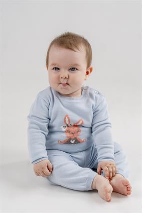  Tavşan Desen İnce Triko Takım Bebe Mavi