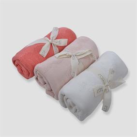 %100 Pamuk Triko Kalp Desen Bebek Battaniyesi KEMİK