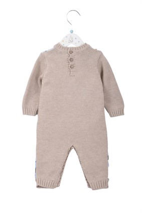 Geyik Baskı Triko Tulum BEJ