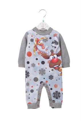 Geyik Baskı Triko Tulum GRİ 