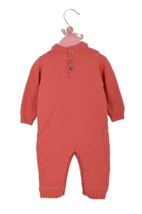 Geyik Baskı Triko Tulum Mercan