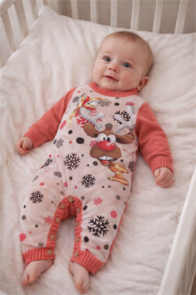 Geyik Baskı Triko Tulum Mercan