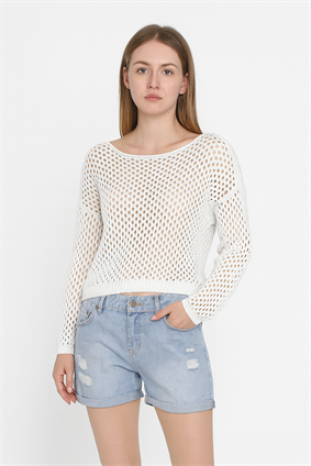 Kadın %100 Pamuk Ajurlu Kazak