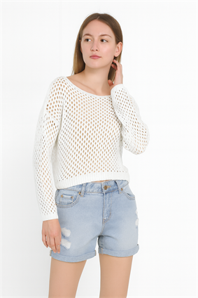 Kadın %100 Pamuk Ajurlu Kazak