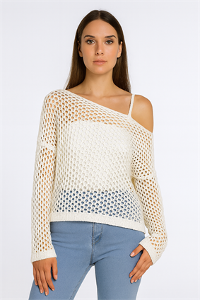 Kadın Omuz Askılı Ajurlu Kazak Kemik 