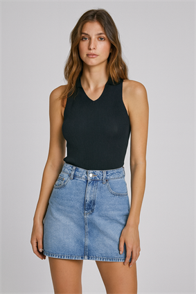 Kadın Polo Yaka Fitilli Triko Body Siyah