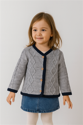 Kalın Triko Yürütme Desen Tek Bant Hırka GRİ