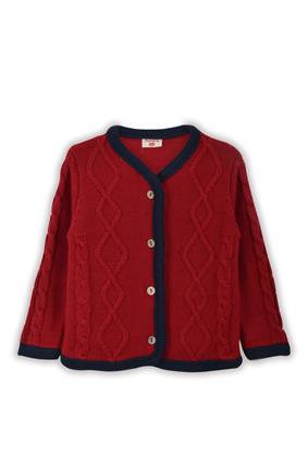 Kalın Triko Yürütme Desen Tek Bant Hırka KIRMIZI