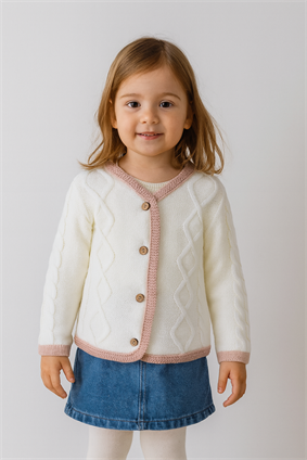 Kalın Triko Yürütme Desen Tek Bant Hırka Kemik