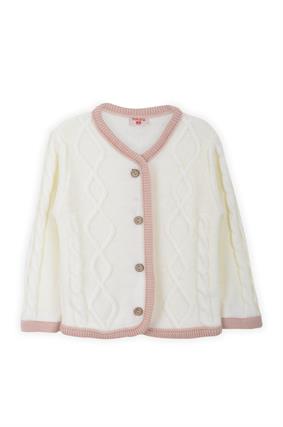 Kalın Triko Yürütme Desen Tek Bant Hırka Kemik