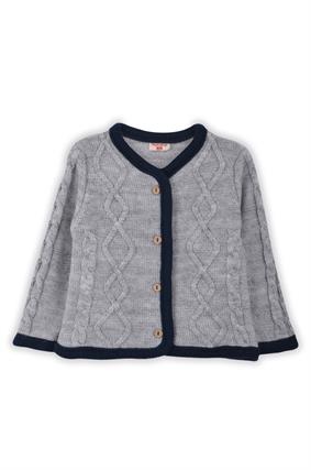 Kalın Triko Yürütme Desen Tek Bant Hırka GRİ