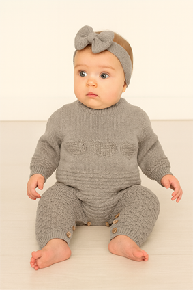 Kışlık Triko Kalpli Links Tulum Gri