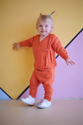 Kışlık Triko Kruvaze Takım Oranj