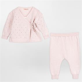 Kışlık Triko Kruvaze Takım Pudra