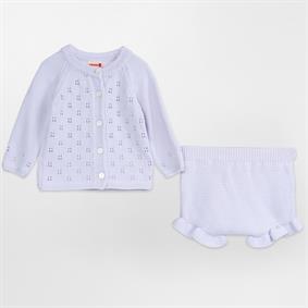 Kız Bebek Triko Fırfır  Şortlu Takım Beyaz