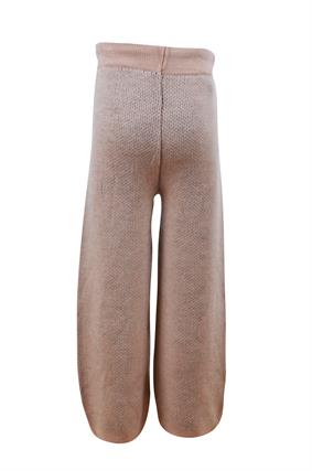 Kız Çocuk Triko Bol Paça,Beli Lastikli Pantolon 6-9 Yaş Pudra
