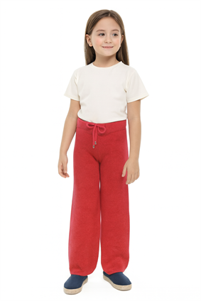 Kız Çocuk Triko Bol Paça,Beli Lastikli Pantolon 6-9 Yaş  FUŞYA