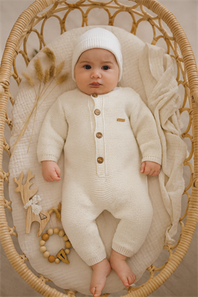 Unisex Kışlık Triko Örgü Yumuşak Dokulu Bebek Links Tulum