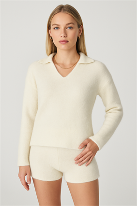 MinoraLady Kadın Polo Yaka, Yumoş Dokulu Sakallı Ev-Dışarı Triko Takım