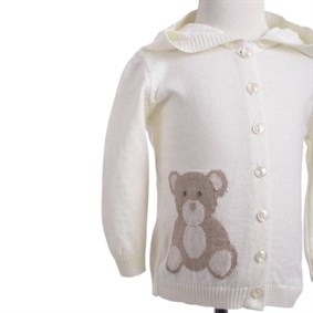 Triko Ayıcık Kapşonlu Hırka Kemik