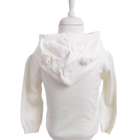 Triko Ayıcık Kapşonlu Hırka Kemik