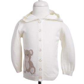 Triko Ayıcık Kapşonlu Hırka Kemik