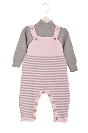 Triko Bebek Badili Askılı Salopet Pudra